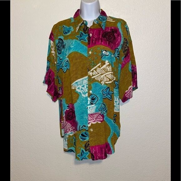 Vintage Guess by‎ Georges Marciano Hawaiian Fish print Retro Button Down - Picture 5 of 10